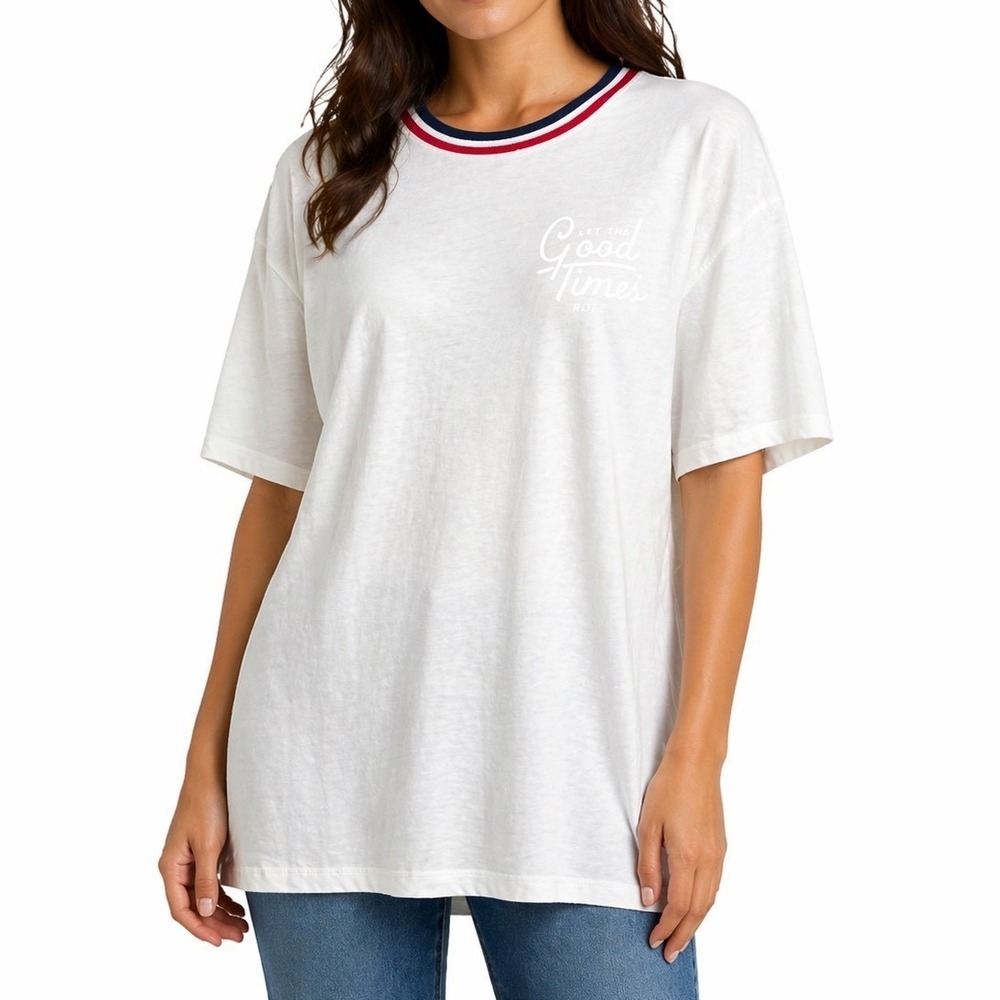 Old Navy White Micro Text Short Sleeve T Women XXL 100% Cotton Striped Collar